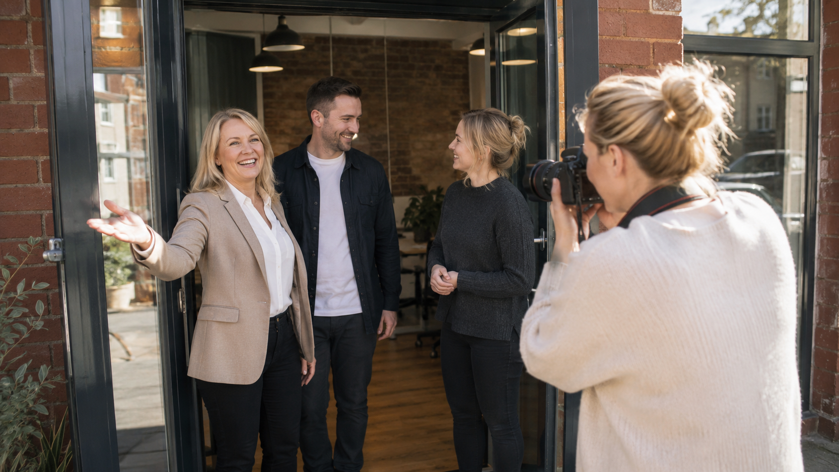 Local business team documenting a genuine business development with professional photography.