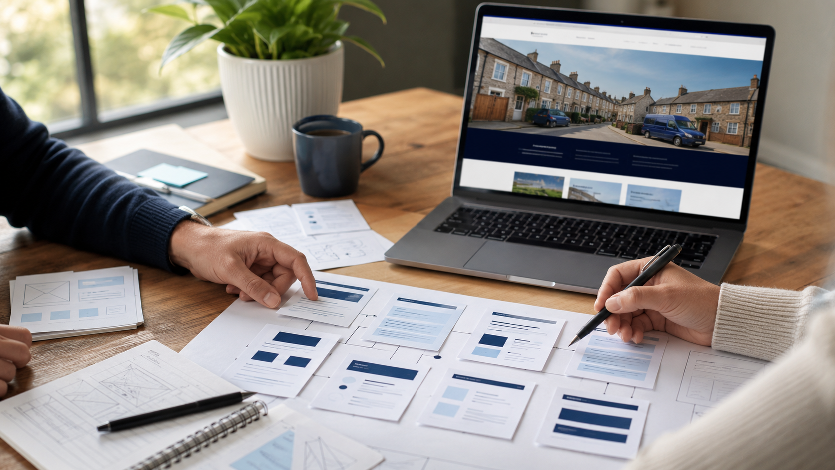 Website page structure being planned beside a polished local business website design