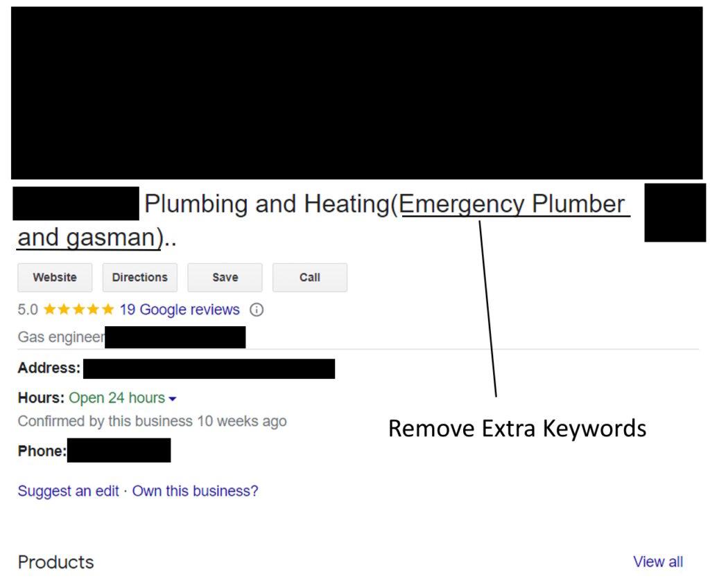 remove keywords to prevent suspended google business profile
