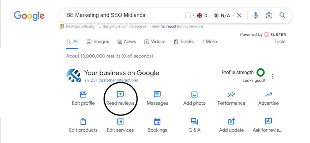 read reviews button in google business profile